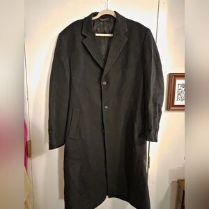 100% Merino Wool Calf-Length Black Trench Coat